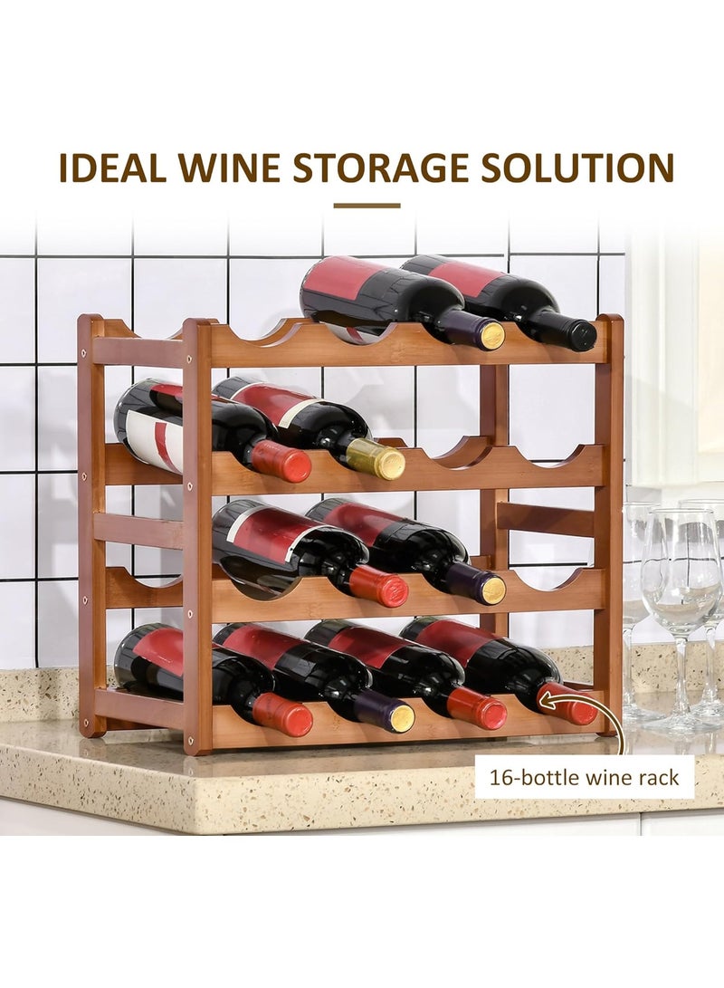 HOMCOM Free Standing Bamboo Wine Rack with 16 Bottles Holder, 4-Tier Water Bottle Organizer, Display Shelf for Countertop, Home Bar, Brown - Image 5